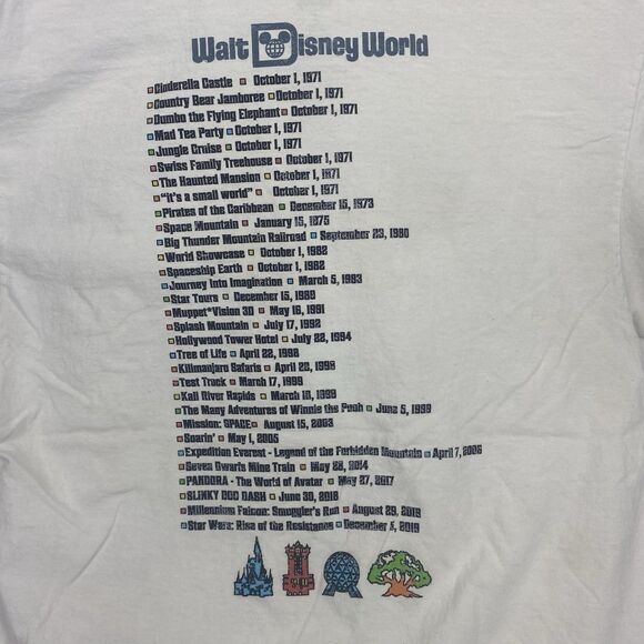 Disney Walt Disney World Attractions Opening Dates Graphic Shirt Adult Large - Picture 5 of 10